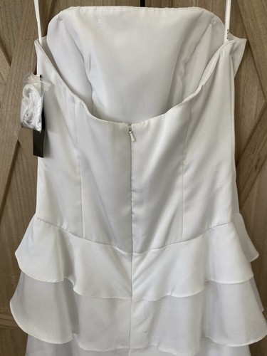Alfred Sung trägerloses abgestuftes Rüschen Satin Kleid in weiß Braut Größe 2 $ 269 - Bild 7 von 13