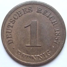 Pièce de Monnaie Reich Allemand Empire 1 Pfennig 1887 D En