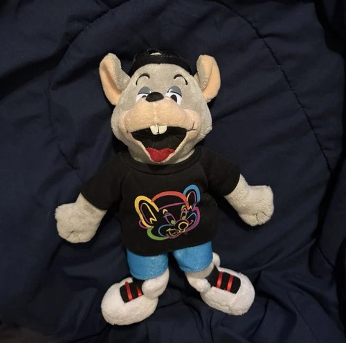 Vintage Limited Edition Neon Shirt Chuck E. Cheese, 12 Inch Plush With Hat.