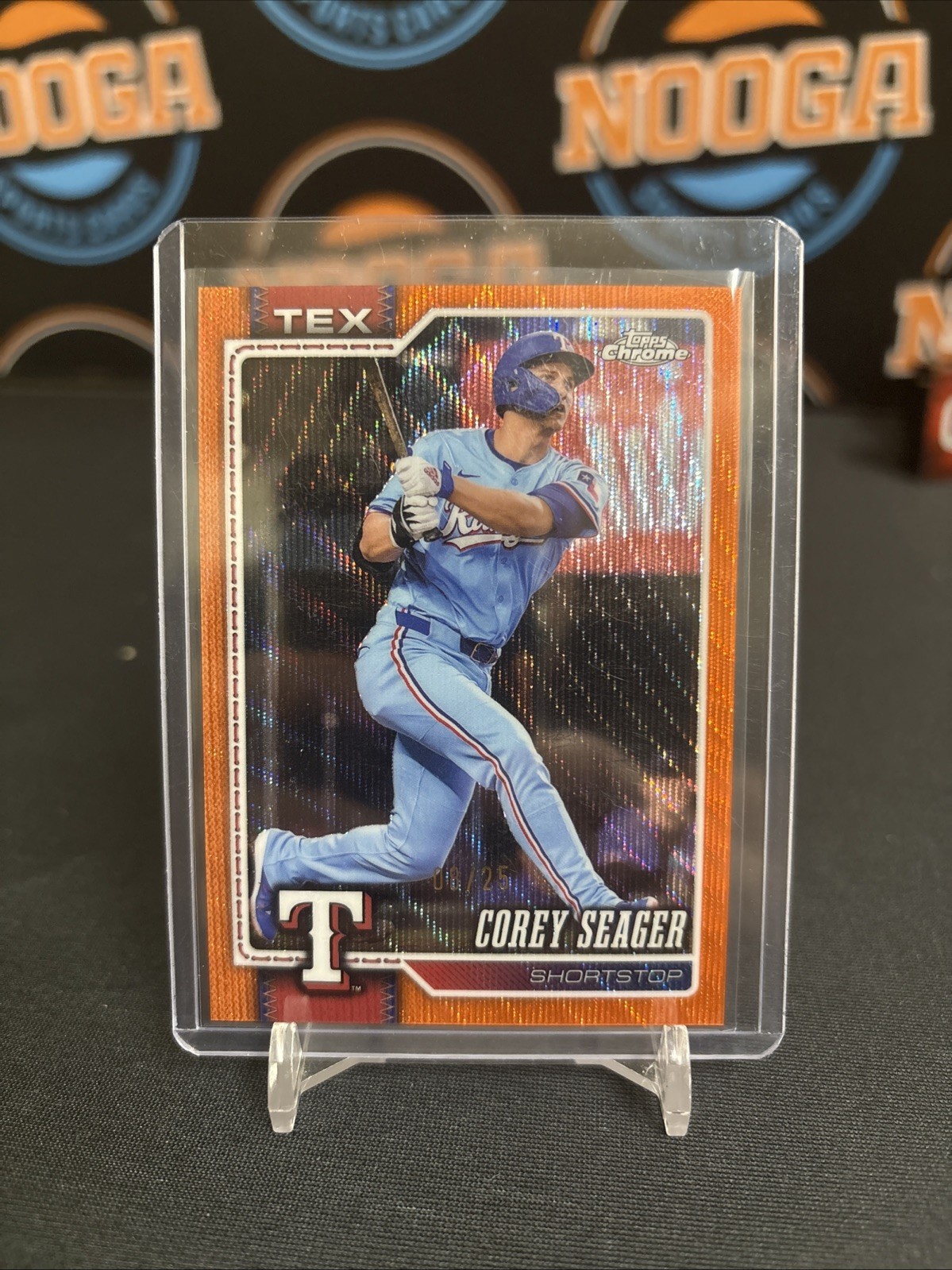 2026 Topps Chrome Baseball Corey Seagar 8/25 Orange Refractor view 1