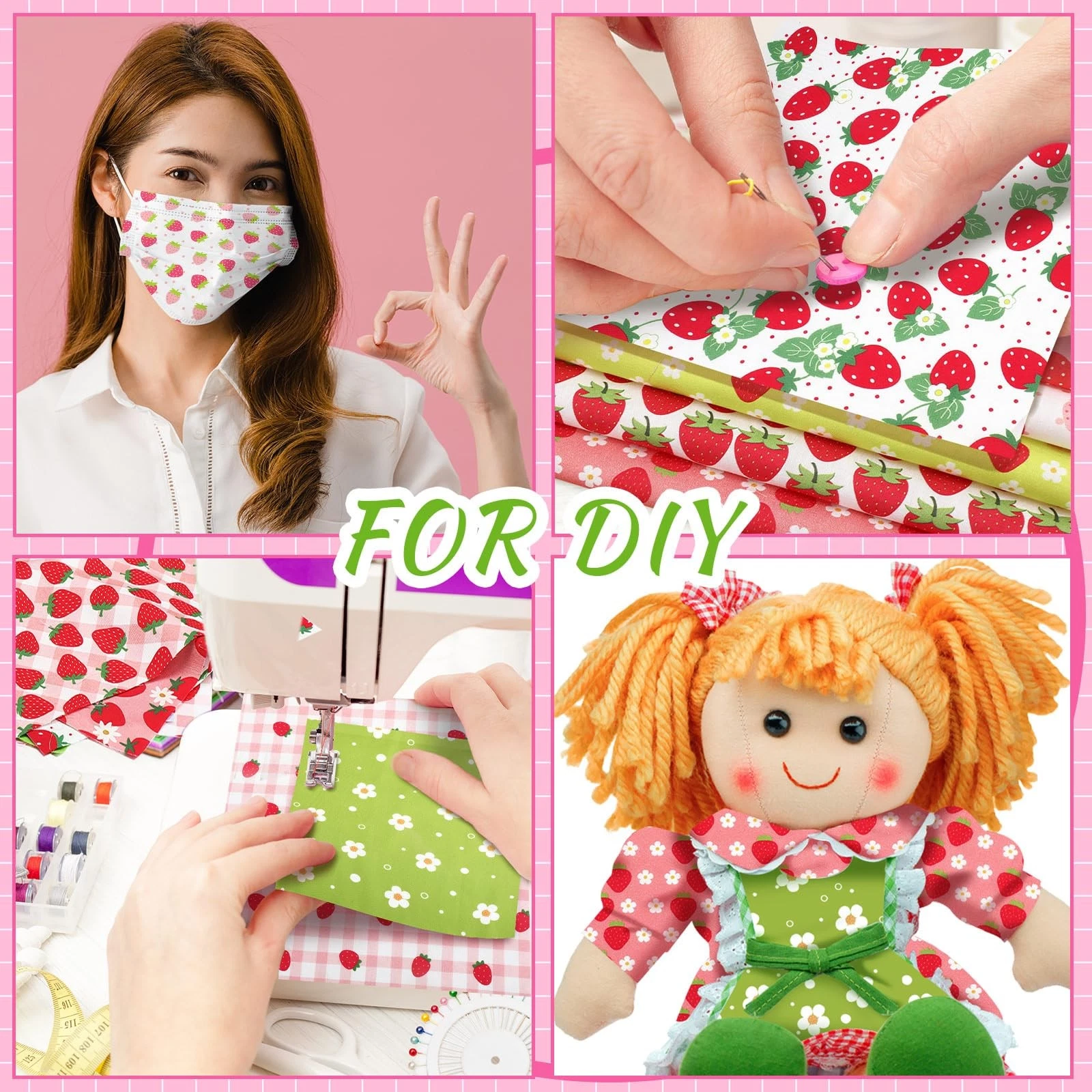 20 Pcs 10''x10'' Strawberry Fabric Strawberry Fabric Squares Quilting Cotton ... - product detail image 5