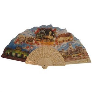 Vintage Madrid Scene Folding Hand Fan Spain Souvenir Decorative Collectible