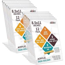 12Pack Slanted Back Acrylic Sign Holder 8.5x11, Clear Vertical Picture Frames...