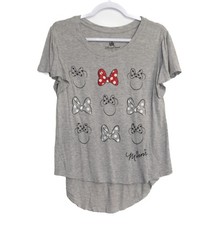 Disney Parks Size S Minnie Mouse Gray T-Shirt With Bow Print  High-Low Hem