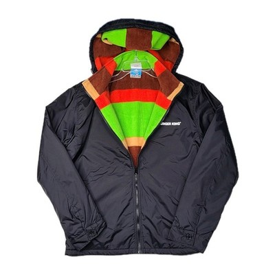 Burger King Wind Breaker Jacket Colorful Lined Fleece with Hood Employee Sz M