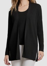 Jones New York Womens Black Long-Sleeve Side-Slit Cardigan Sweater Size XL