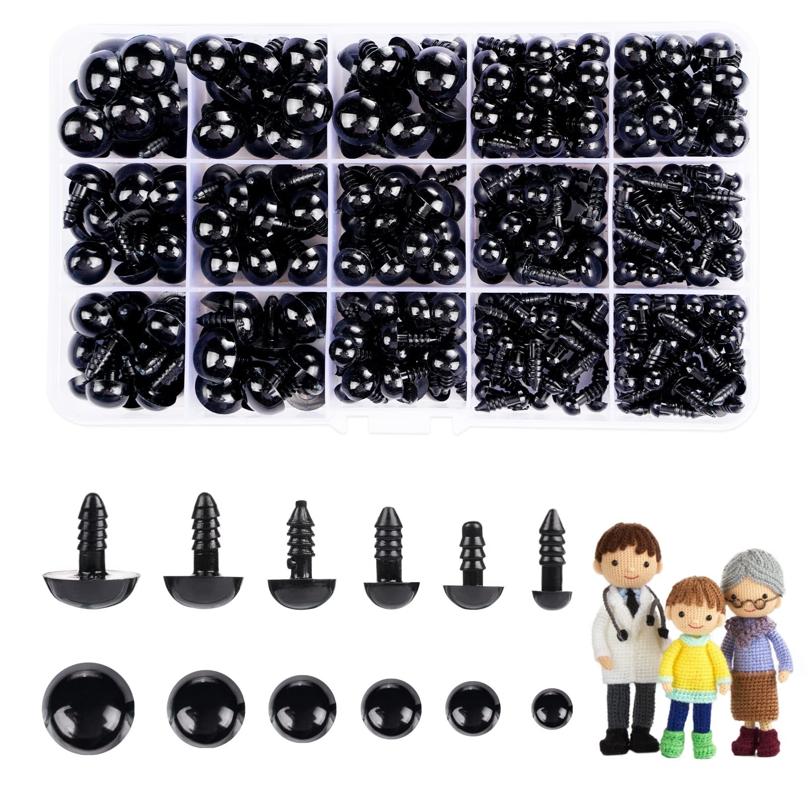 350 Pcs 6-14mm Safety Eyes for Crocheting with Washers Small (14Mm), Black