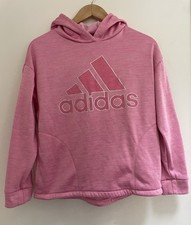 adidas Loose Fit Kid Girl Solid Pink Stripes Logo Pullover Long Sleeve Hoodie XL
