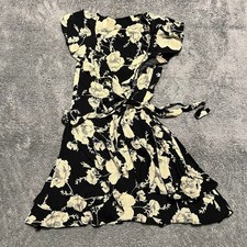 Free People Dress Womens Small Black Floral Print French Quarter Wrap Ruffle