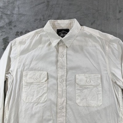 Vintage Stussy Shirt Mens Medium White Long Sleeve Button Front