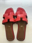 Red And Brown Hermes Oran Sandals Size 37 US 7 Unworn With Dust Bag — photo 2