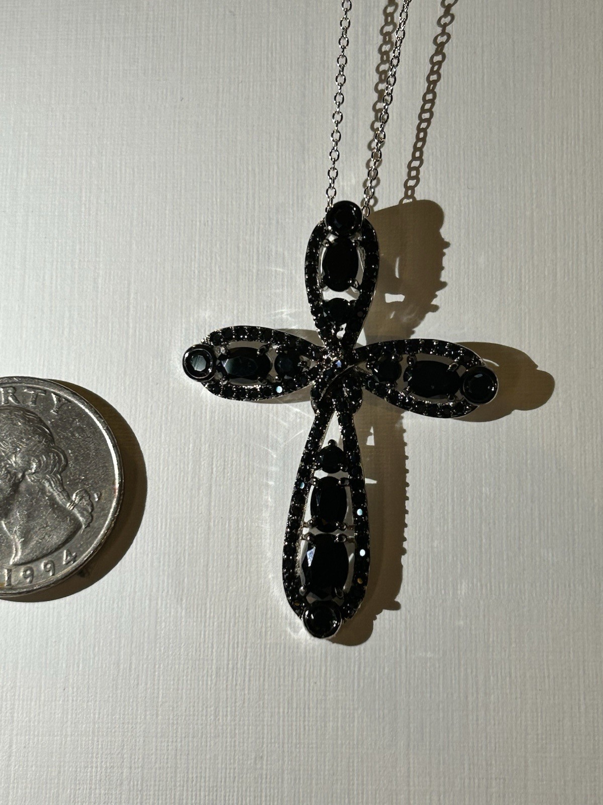 Black Spinel Sterling Silver Cross Pendant With Chain 5.13ctw