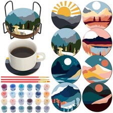 8 Pcs Mountain Paint by Numbers Kit for Adults Cute Coasters with Holder Mini...