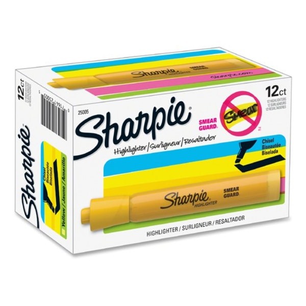 Sharpie 25005 Highlighter, Standard, Yellow, Pk12
