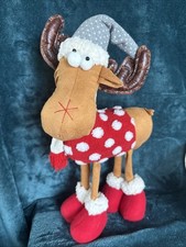 Standing Four Legged Moose Christmas Figure - 16" - Polka Dot Vest and Scarf Red