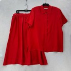 VTG Chaus Red 100% Silk Dress Outfit Set Size XL 2 Piece Dress Skirt & Blouse