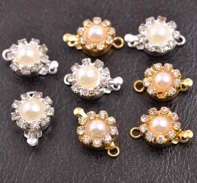5Sets Crystal Rhinestone Pearl Flower Box Clasp for Bracelets Necklace DIY