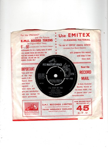 KENNY LYNCH FOR LOVIN' YOU BABY / I'LL STAY BY YOU. UK 1965 ORIG 7". N/MINT - Picture 2 of 2