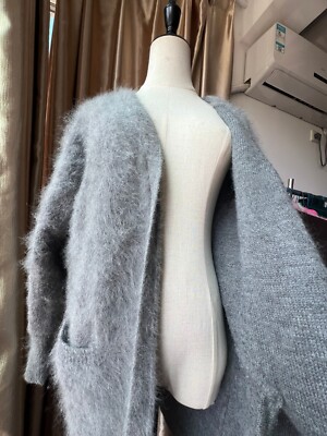 Angora Sweater Chunky Cardigan Blended Fluffy Fuzzy Super Soft