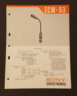 Sony ECM-53 Electret Condenser Microphone. Service Manual. Japan | eBay