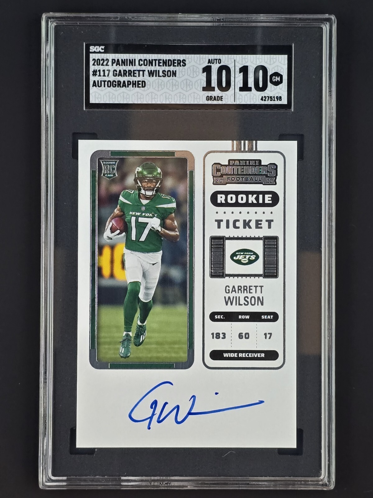 2022 Panini Contenders Rookie Ticket #117 Garrett Wilson RC - SGC 10 Auto 10