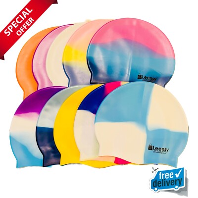 Unisex Bademütze robust elastisch Silikon Pool Strand Schwimmen Kopf Kappe Sommer UK