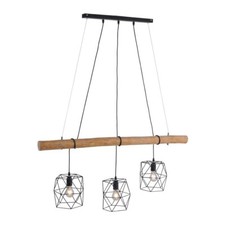 EDGAR 3 Light Black with Wood Wire Cage Bar Pendant Light