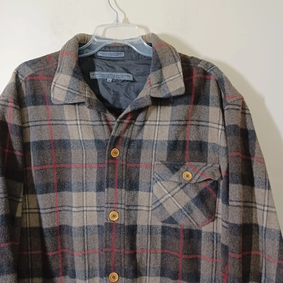 Le Collezioni Shirt Jacket Mens XL Plaid Wool Blend Flannel Board Chore Shacket - Image 4 of 4