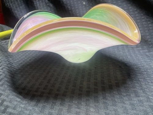 Murano Multicolor Swirl Wavy Centerpiece Bowl Art Glass Vase - Picture 6 of 18