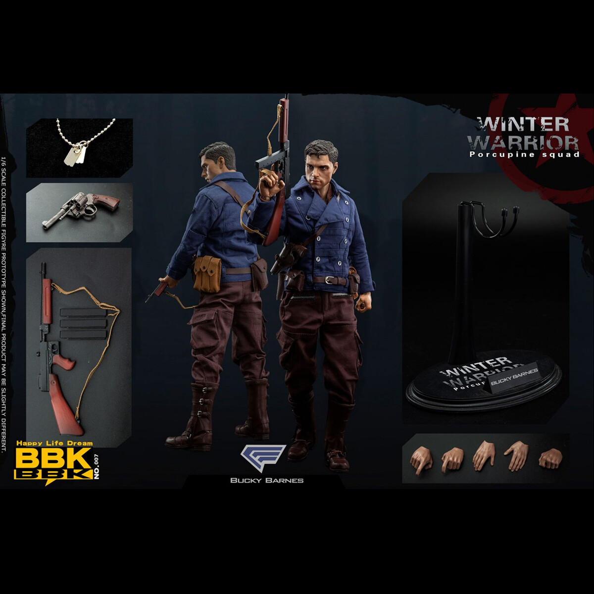BBK BBK07 1/6 World War II Porcupine Squad Winter Soldier Barnes Figure Doll Toy