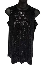 IMAN Global Chic Women's Sweater Knit Tank Top w/ Sequin Front Black