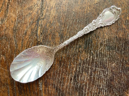 Antique Sterling WALLACE LOUVRE 1893 Sugar Serving Spoon  ART NOUVEAU FLORAL