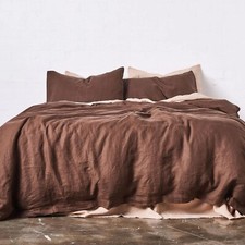 Dark Brown Linen Bedding Cover, Full King Queen Twin Duvet Cover set