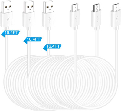 3 Pack 16.4FT USB Power Extension Cable for Yi Camera,Wyzecam,Oculus Go,Echo Dot