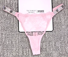 Victoria's Secret Very Sexy NWT Large Pink Lace Shine Strap Thong Panty Logo