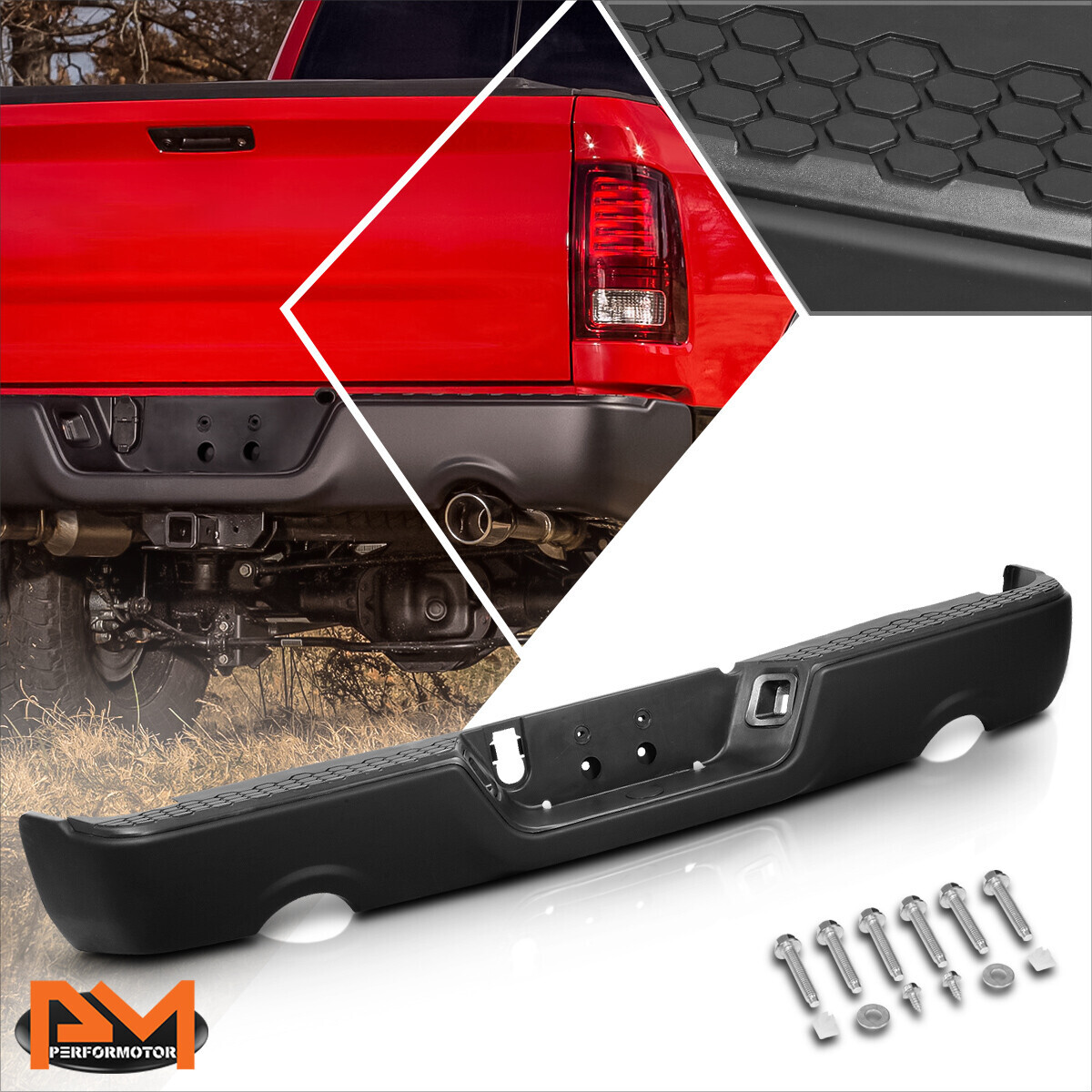 For 09-19 Ram 1500 w/ Dual Exhaust w/o Parking Sensor Holes Rear Bumper Black