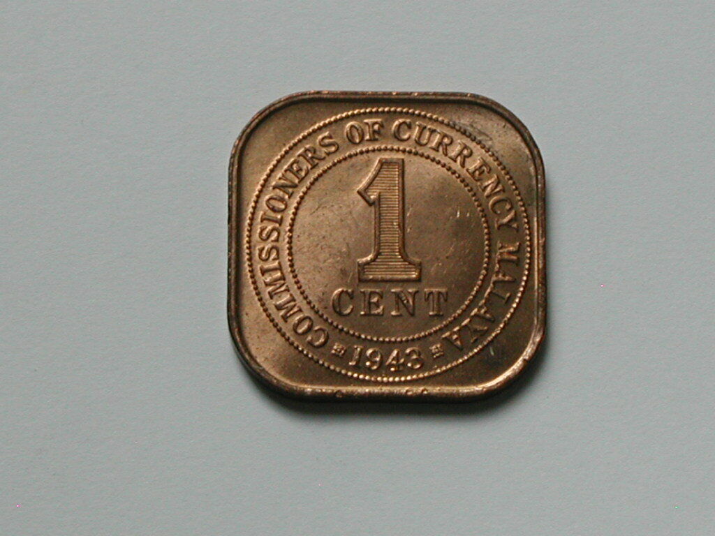 Malaya (British) 1943 1 CENT George VI Coin AU+ Toned-Lustre wit