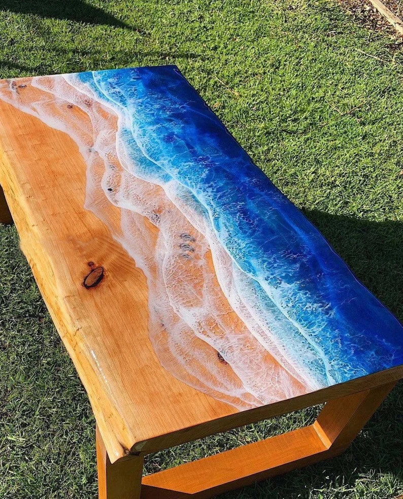 Blue Epoxy Wood and Epoxy Table, Dining Room Table, Epoxy Resin Table Bar Decors-image