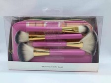 Isaac Mizrahi Brush Set Make Up Pink Stripe Bag Blush Powder Fan Found New York