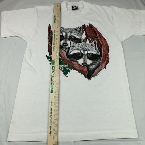 Vintage 80s Racoon Single Stitch Nature T Shirt L Screen Stars Best White Cute - 第 14/17 張圖片