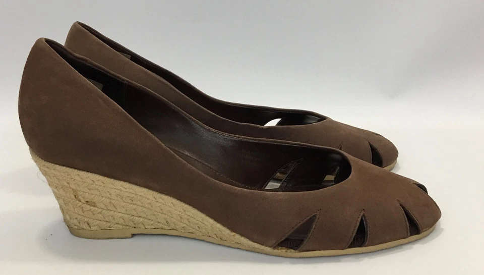 Eddie Bauer коричневый кожаный Espadrille на танкетке каблук вырез носок сандалии каблуки размер 9,5 - Изображение 2 из 4