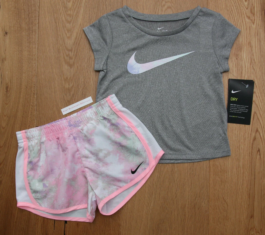 Nike Baby Girl T-Shirt & Shorts Set ~ Gray, Pink & Pastels ~ DRI-FIT ~