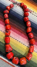 ESTATE MEDITERRANEAN CORAL BARREL BEAD NECKLACE SILVER SPACERS 19" long A BEAUTY
