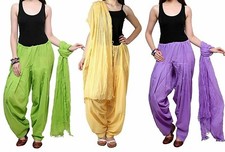 Women Cotton Traditional Patiala Salwar Free Size With Set Dupatta Pack Of 3 Pcs