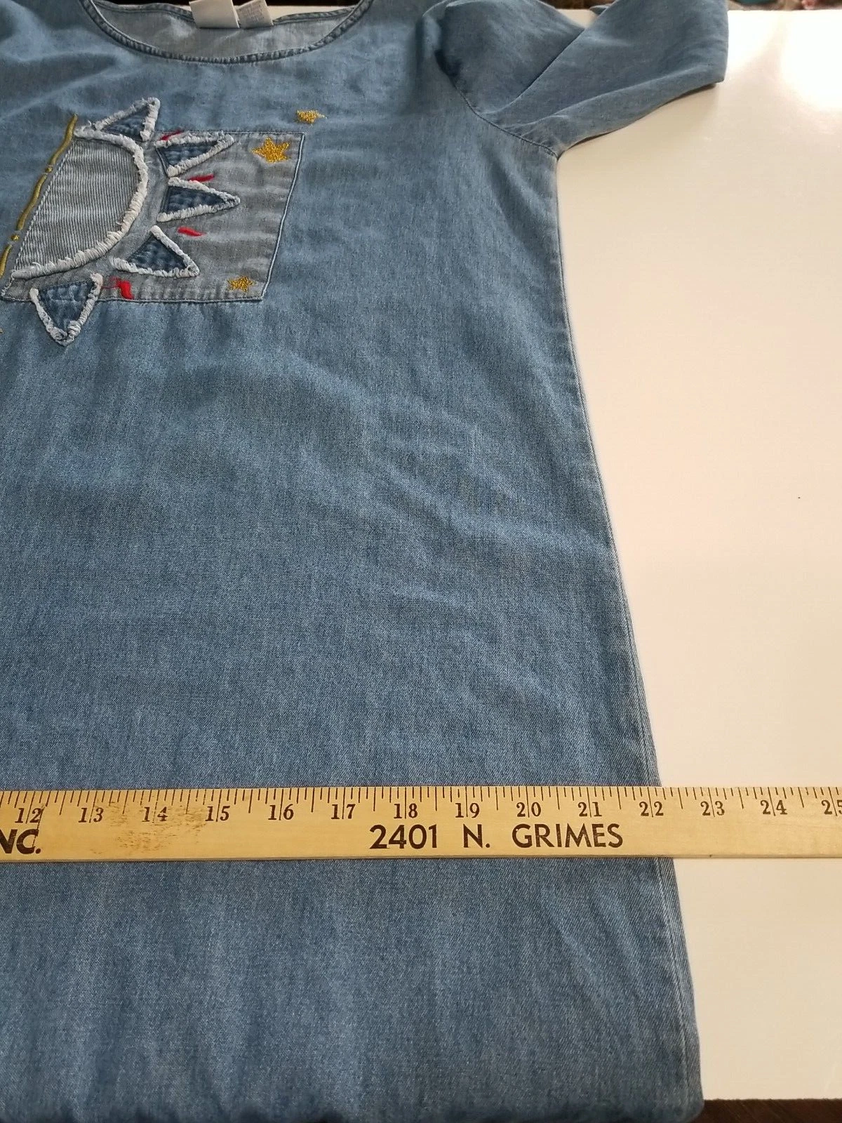 VETEMENTS Abito Vintage Bleu Bayou Donna Blu Medio Chambray Jean Maxi Cottagecore Sun Star