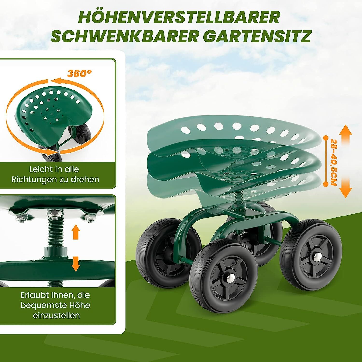 GOPLUS Rollsitz Höhenverstellbar 360° Drehbar GOPLUS Gartenwagen