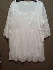 Women's Sugar Fox Boho Flowy square neck Dress Size 2XL White Lace