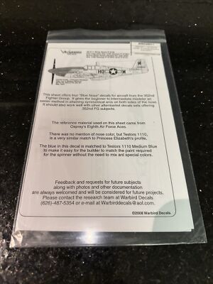 Warbird  P-51B Mustang Blue Nose 352nd FG Decals 1/48 011 48011