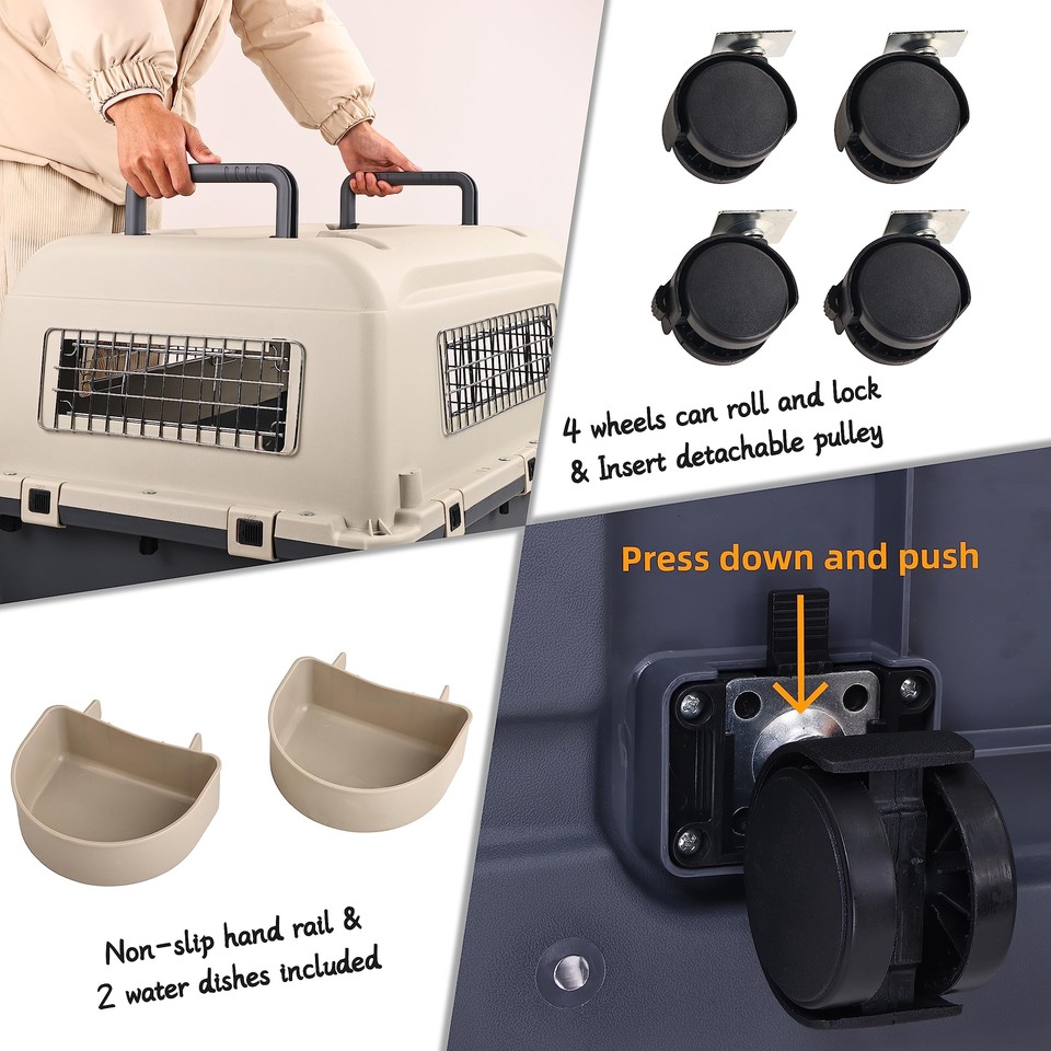 Elevon Plastic Kennels Pet Carrier Rolling Plastic Airline Approved