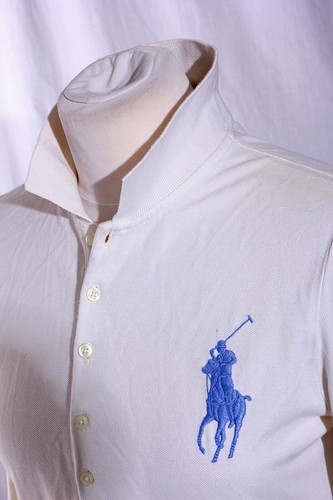 Polo Ralph Lauren Skinny Polo Shirt Long sleeve Off White Large Blue Pony Large - Picture 5 of 8